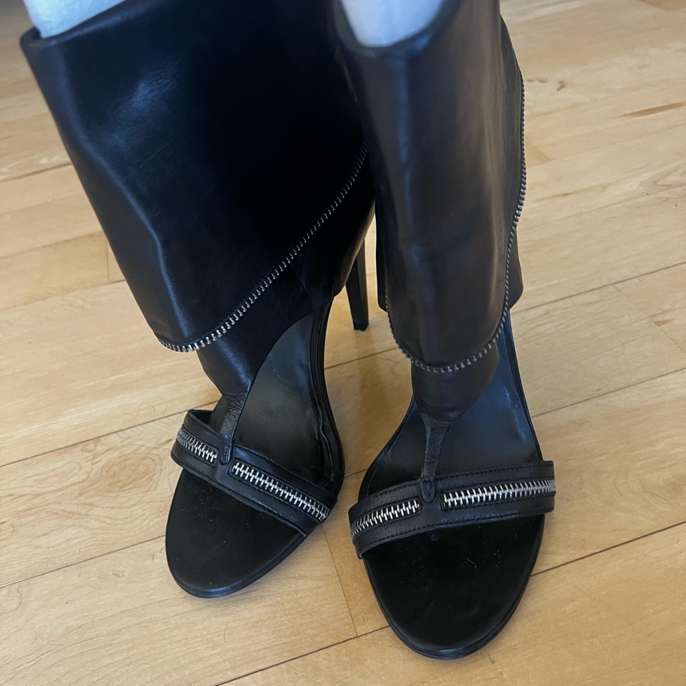 Black Leather Women's High Heel Boots,